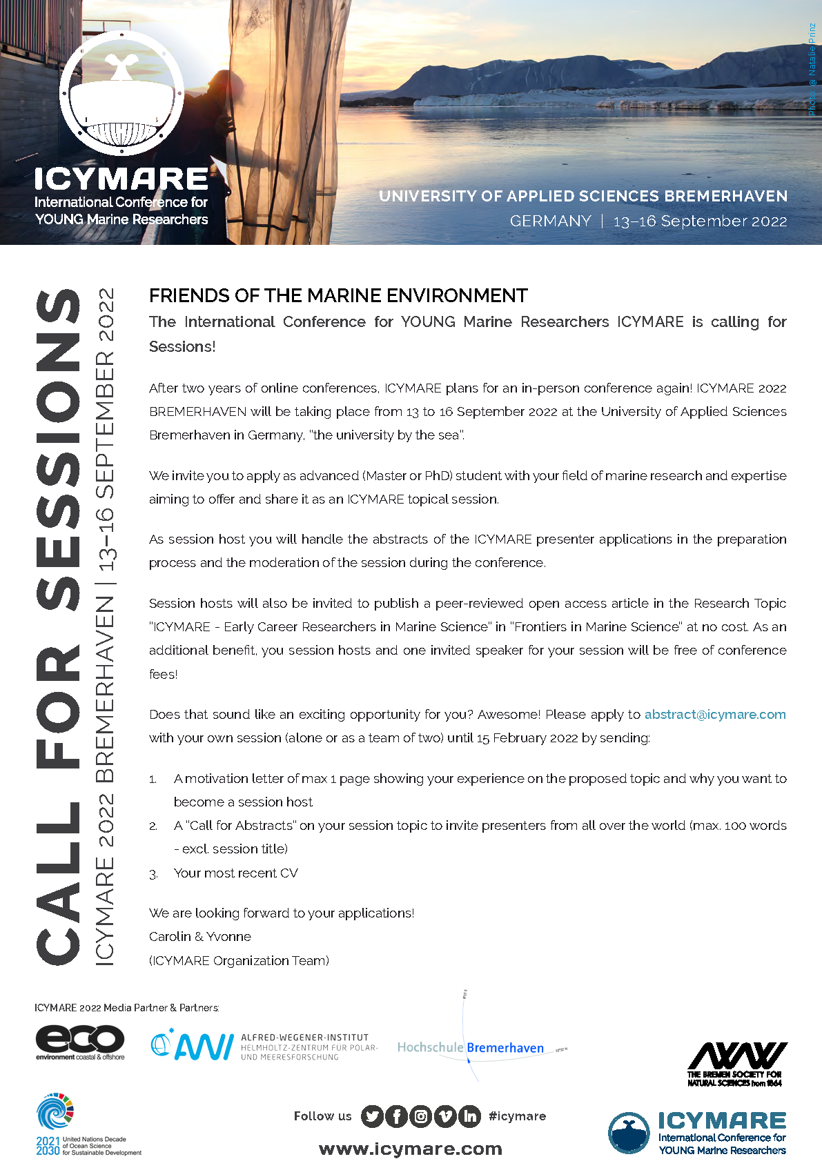 ICYMARE 2022 BREMERHAVEN CallForSessions Poster Page 1 Luisa von Albedyll